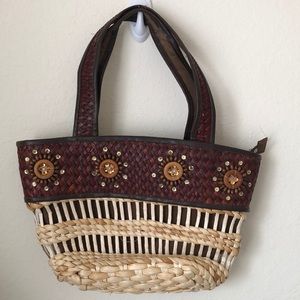Brown woven straw bag handmade Ethiopian purse